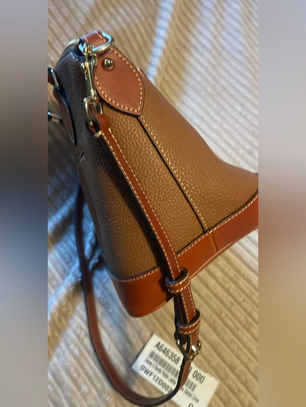 Dooney & Bourke Pebble Leather Tote in Brown and Chestnut Trim